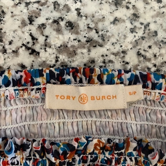 Tory Burch 100%Cotton Floral Print Smocked Waist Midi Dress On/Off the Shoulder - Picture 7 of 10